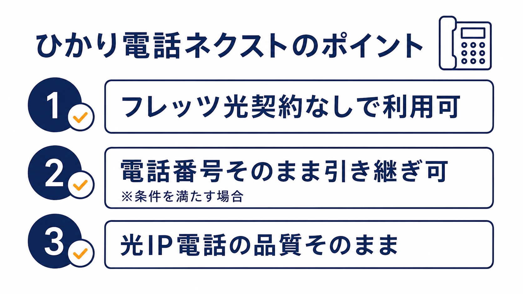 ひかり電話ネクストのポイント（フレッツ光契約なしで利用可・電話番号そのまま・品質そのまま）