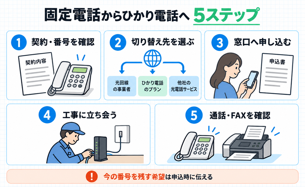 契約内容の確認から開通後の動作確認までの5ステップの図