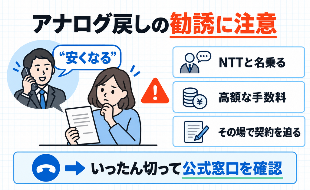 アナログ戻しの勧誘を受けたときに確かめる点をまとめた図